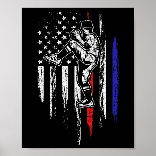 Baseball Amerikaanse Vlag Werper Usa Pitching 4e V Poster (Voorkant)