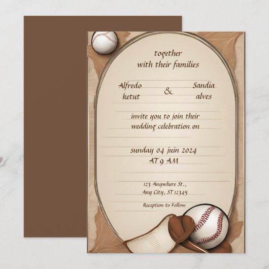 Baseball amour sport Thème Mariage Invitations (Devant / Derrière)