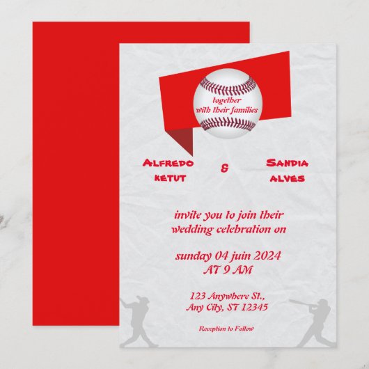 Baseball amour sport Thème Mariage Invitations (Devant / Derrière)