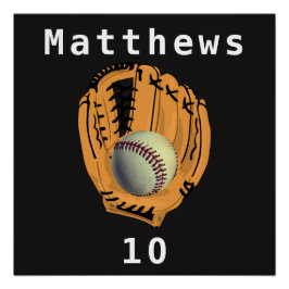 Baseball and Glove Mitt Name Number Poster Perfect Poster
