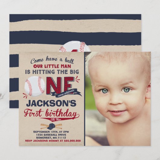 Baseball Anniversaire Invitation Baseball 1er Anni (Devant / Derrière)
