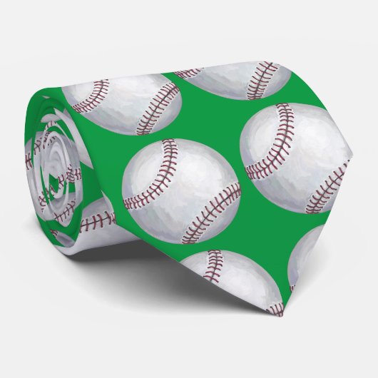 Baseball Art Pattern Green Stropdas (Opgerold)