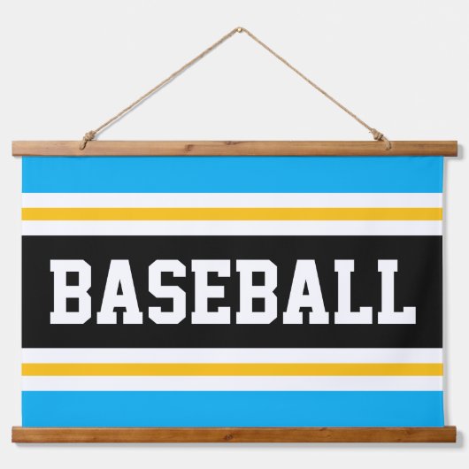 BASEBALL Azure Blauw Zwart Geel Wit Strepen Hangend Wandkleed (Voorkant)
