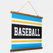 BASEBALL Azure Blauw Zwart Geel Wit Strepen Hangend Wandkleed (Gebogen)