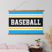 BASEBALL Azure Blauw Zwart Geel Wit Strepen Hangend Wandkleed (Slaapkamer)