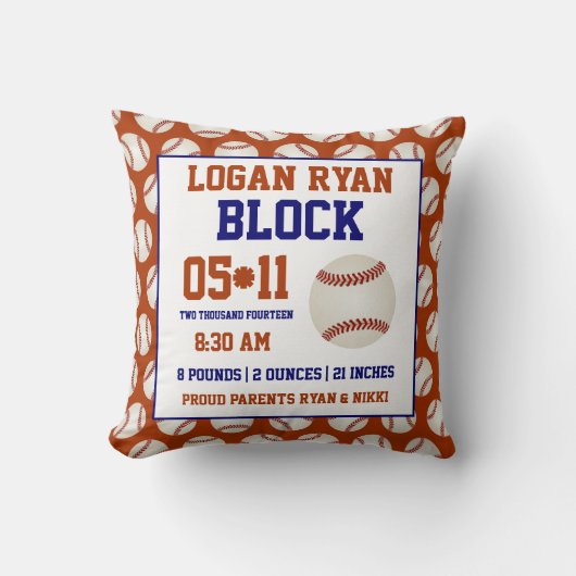 Baseball Baby Birth Announance Pillow Kussen (Voorkant)