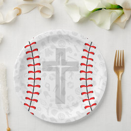 Baseball Baby Dedication Cross Party Paper Plates Papieren Bordje
