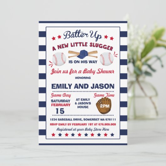 Baseball Baby shower Invitation Baseball Shower Kaart (Staand voorkant)