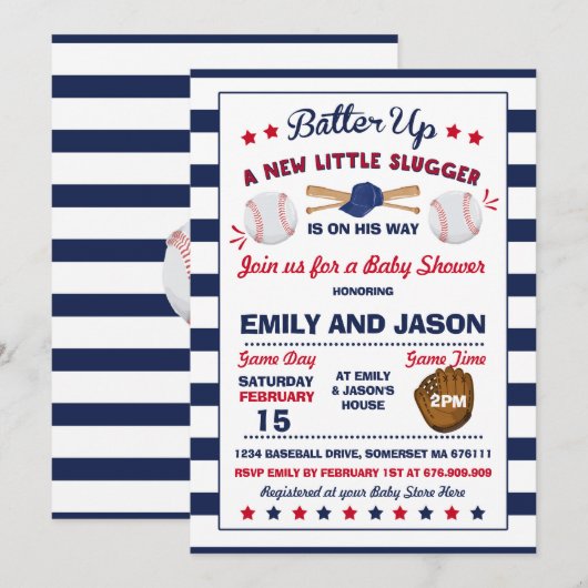 Baseball Baby shower Invitation Baseball Shower Kaart (Voorkant / Achterkant)