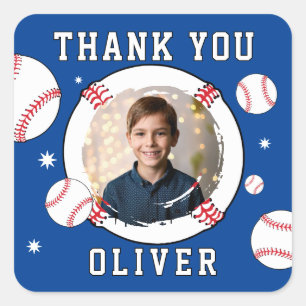 Baseball bal thema verjaardag foto Dank u Vierkante Sticker