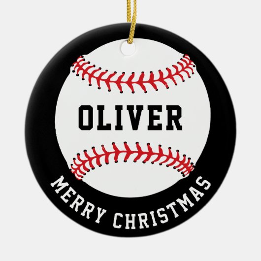 Baseball Ball Custom Name Vrolijk Kerstfeest Keramisch Ornament (Voorkant)