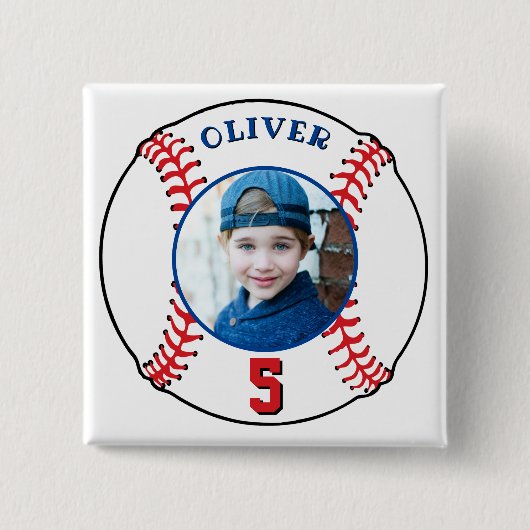 Baseball Ball kinderen Birthday Foto Vierkante Button 5,1 Cm (Voorkant)