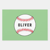 Baseball Ball Pattern Kinder naam Birthday Inpakpapier Vel (Voorkant)