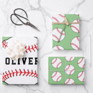 Baseball Ball Pattern Kinder naam Birthday Inpakpapier Vel