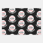 Baseball Ball Pattern Kinder naam Vrolijk Kerstfee Inpakpapier Vel (Voorkant 3)