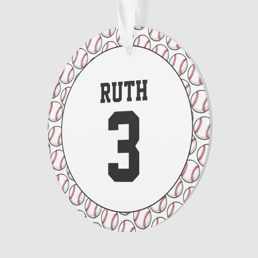 Baseball Ball Pattern Player Name Number Sports Ornament (voorkant)