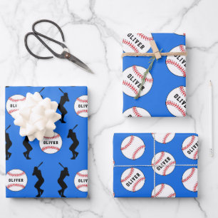 Baseball Ball Player Kinder naam Birthday Inpakpapier Vel