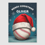Baseball Ball Red Santa Hat Naam Christmas Kaart (Voorkant)