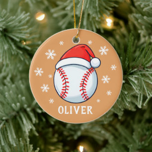 Baseball Ball Rode Santa Hoed Sneeuwvlok Naam Keramisch Ornament