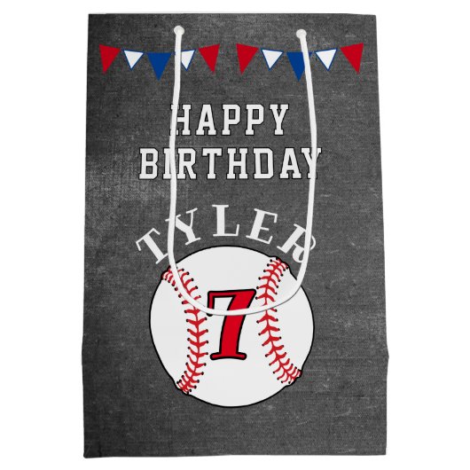 Baseball Ball Sport Chalkboard Kids Verjaardag Medium Cadeauzakje (Achterkant)