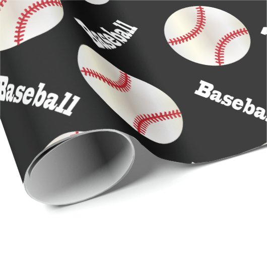 Baseball Balls met zwarte achtergrond Cadeaupapier (Rol Hoek)