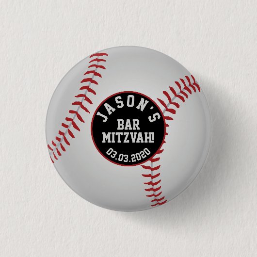 Baseball Bar Mitzvah Favor Button Red Black (Voorkant)