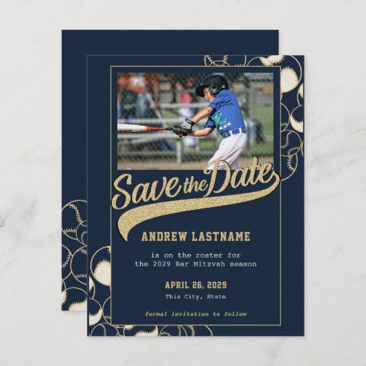Baseball Bar Mitzvah slaat de datum op Save The Date (Voorkant / Achterkant)