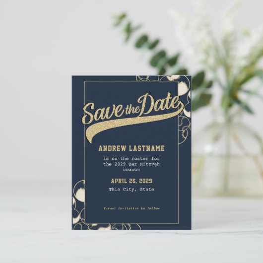 Baseball Bar Mitzvah slaat de datum op Save The Date (Staand voorkant)