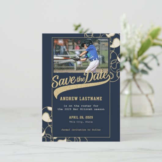 Baseball Bar Mitzvah slaat de datum op Save The Date (Staand voorkant)