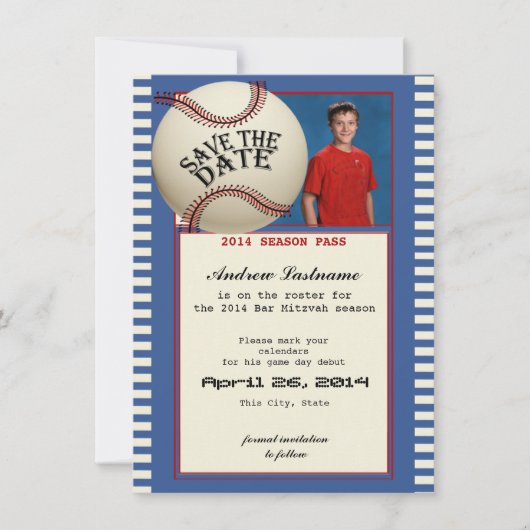 Baseball Bar Mitzvah slaat de datum op Save The Date (Voorkant)