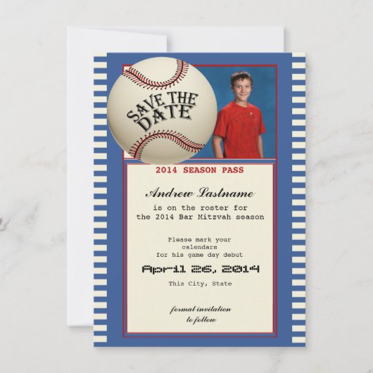 Baseball Bar Mitzvah slaat de datum op Save The Date (Voorkant)