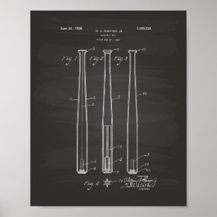 Baseball Bat 1924 Patent Art - Chalkboard Poster