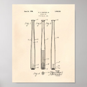 Baseball Bat 1924 Patent Art - Old Peper Poster