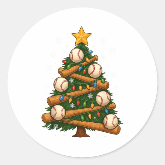 Baseball Bat Christmas Tree Lights Holiday Design  Ronde Sticker (Voorkant)