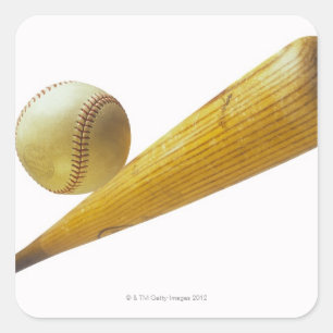 Baseball bat en ball vierkante sticker