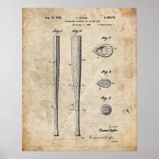 Baseball Bat Patent Poster (Voorkant)