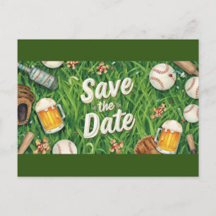 Baseball behalve de datum met glas bier briefkaart