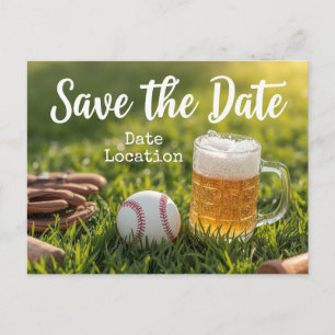 Baseball behalve de datum met glas bier briefkaart