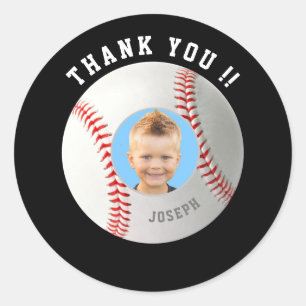 Baseball Birthday Aangepaste foto Hartelijk dank Ronde Sticker