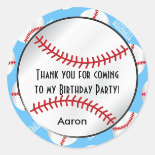 Baseball Birthday Baby Blue Dank u wel Ronde Sticker
