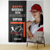 Baseball Birthday, Baseball Girl Player Backdrops Wandkleed (In situ)