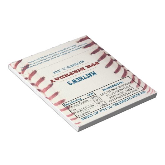 Baseball Birthday Favor Chocolade Snoep Wrappers Notitieblok (Schuin)