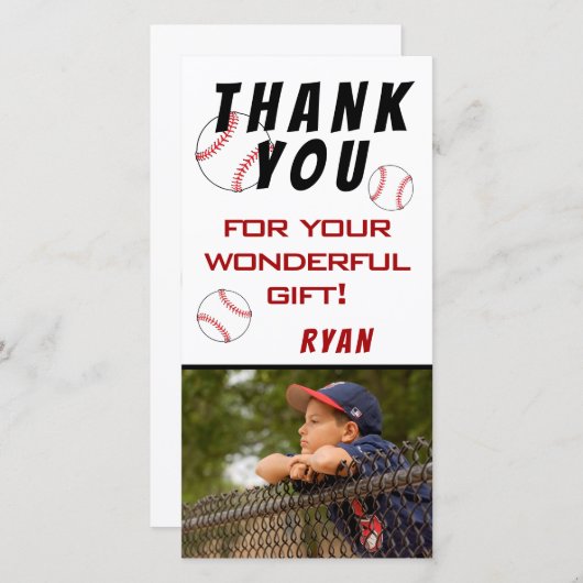 Baseball Birthday Foto Kinder Bedankkaart (Voorkant / Achterkant)