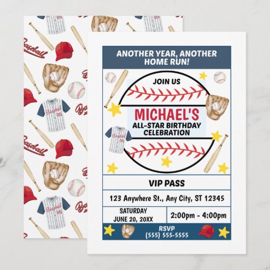Baseball Birthday Party Invitation (Devant / Derrière)