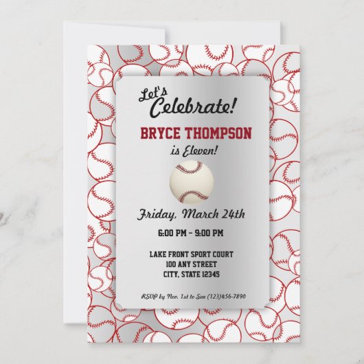 Baseball Birthday Party Kaart (Voorkant)