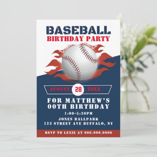Baseball Birthday Party Voeg foto-uitnodigingen to (Staand voorkant)