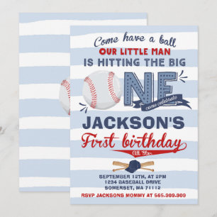Baseball Birthday Uitnodiging Baseball 1e verjaard