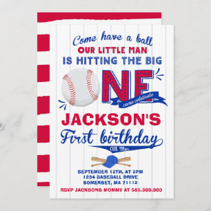 Baseball Birthday Uitnodiging Baseball 1e verjaard