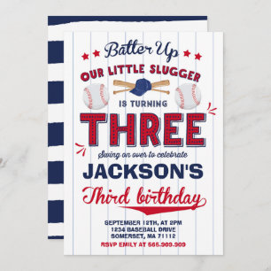 Baseball Birthday Uitnodiging Baseball 3e verjaard