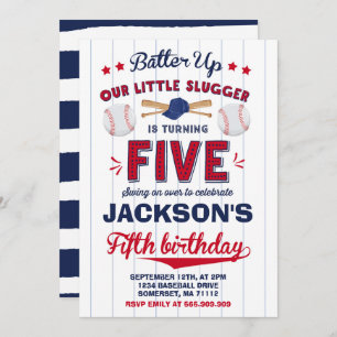 Baseball Birthday Uitnodiging Baseball 5e verjaard